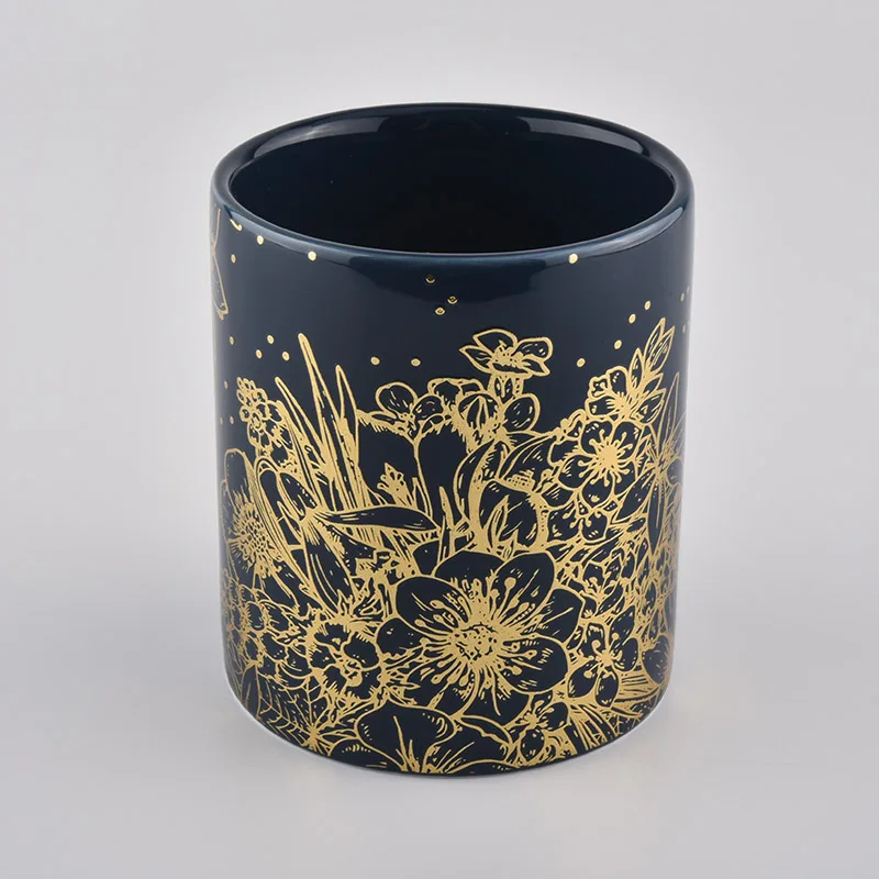 colorful 10oz ceramic candle jars with gold printing