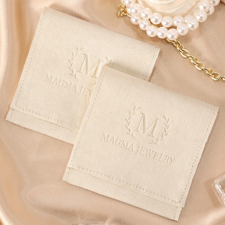 

Custom Luxury Logo embossed Microfiber Jewelry Pouch with Box Envelope Gift Packaging Bag