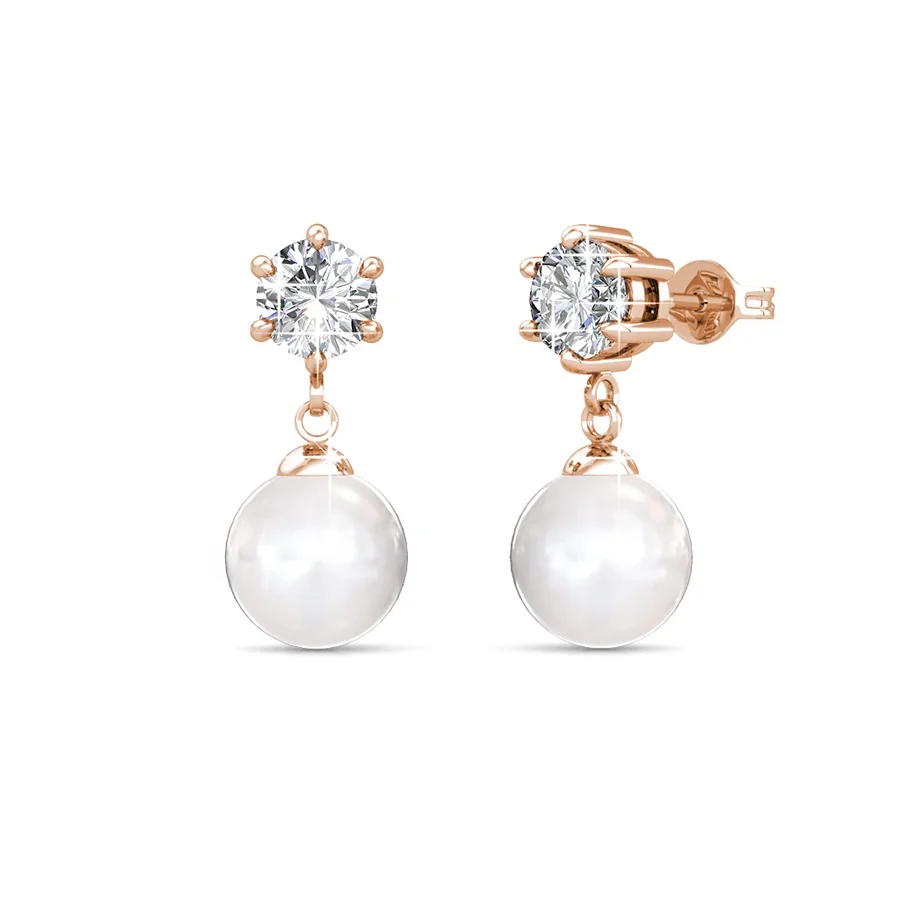 

Sterling Silver 925 Premium Austrian Crystal Jewelry Dangle Drop Pearl Stud Earrings For Women Destiny Jewellery