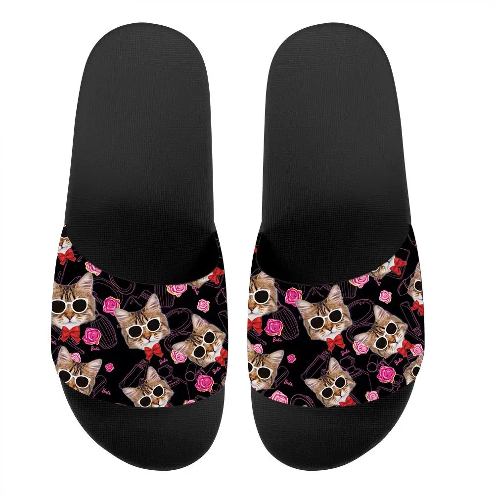 

Stylish Cute Cat Head Pattern Trendy Customized Design Shower Shoes For Women Exclusive Flat Sandals Ladies Slippers, Customized color,printable