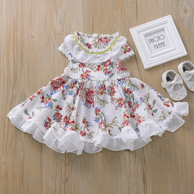 

B24467A New arrivals summer baby girl dress floral dress, White