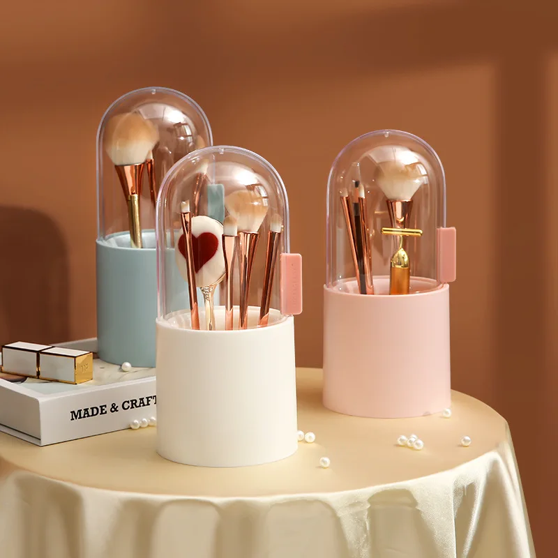 

dustproof pearl brush box acrylic with cover Nordic wind ins large storage rotating Makeup brush bucket, Girl pink, sky blue, white