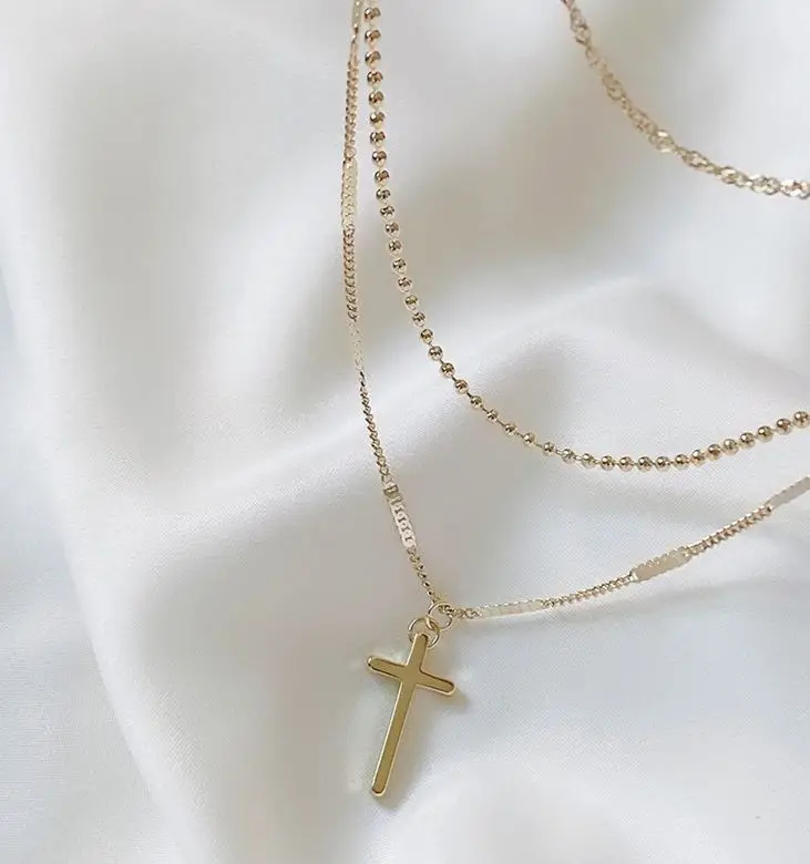 

Exaggerated three-layer necklace female tide cross pendant clavicle chain 2021 new jewelry