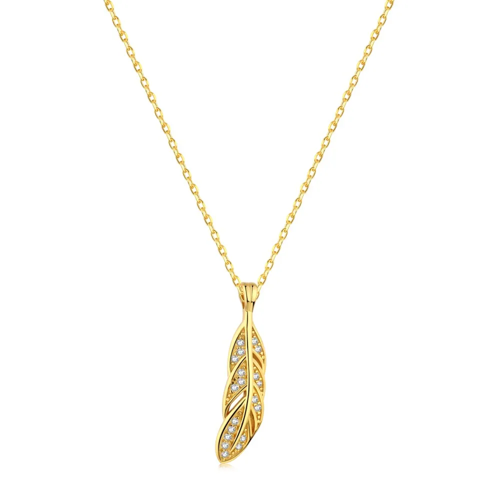 

Dylam CZ Customized Silver Necklace Jewelry Pendant Necklaces For Women 925 Sterling Silver 18k Gold Plated Feather Necklace 925