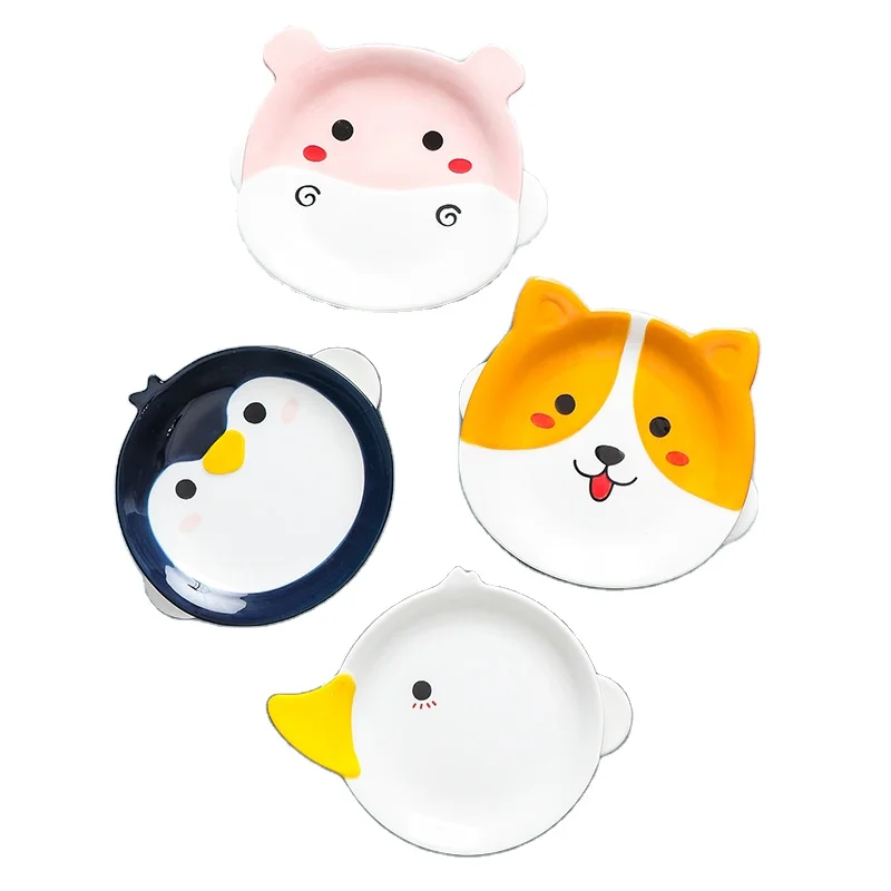 

HY Japanese cartoon Kids porcelain Instant noodle bowl with cover dishes animal design ceramic salad soup bowl