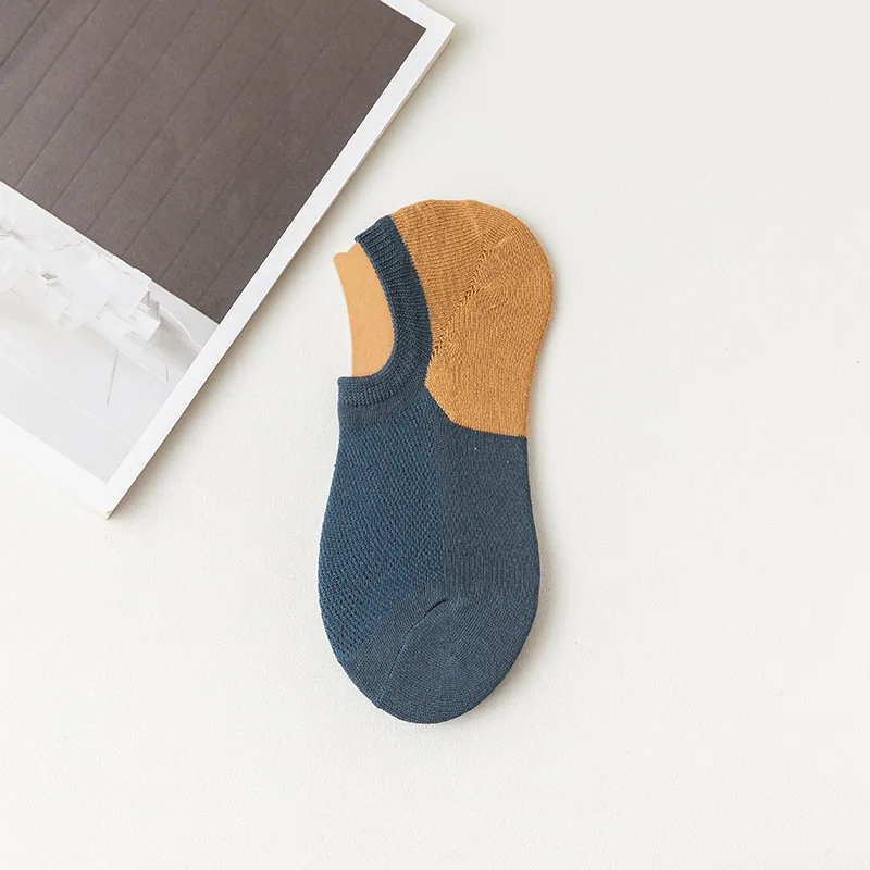 

Summer men's invisible Colorblock mesh casual fashional non slip socks cotton adults