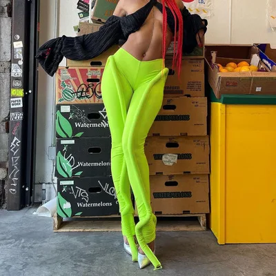 

Design tube pants Splicing Hipster Punk Street Fluorescent Color Slim Trousers Fashion Green Pants For Women streetwear pants, Photo color