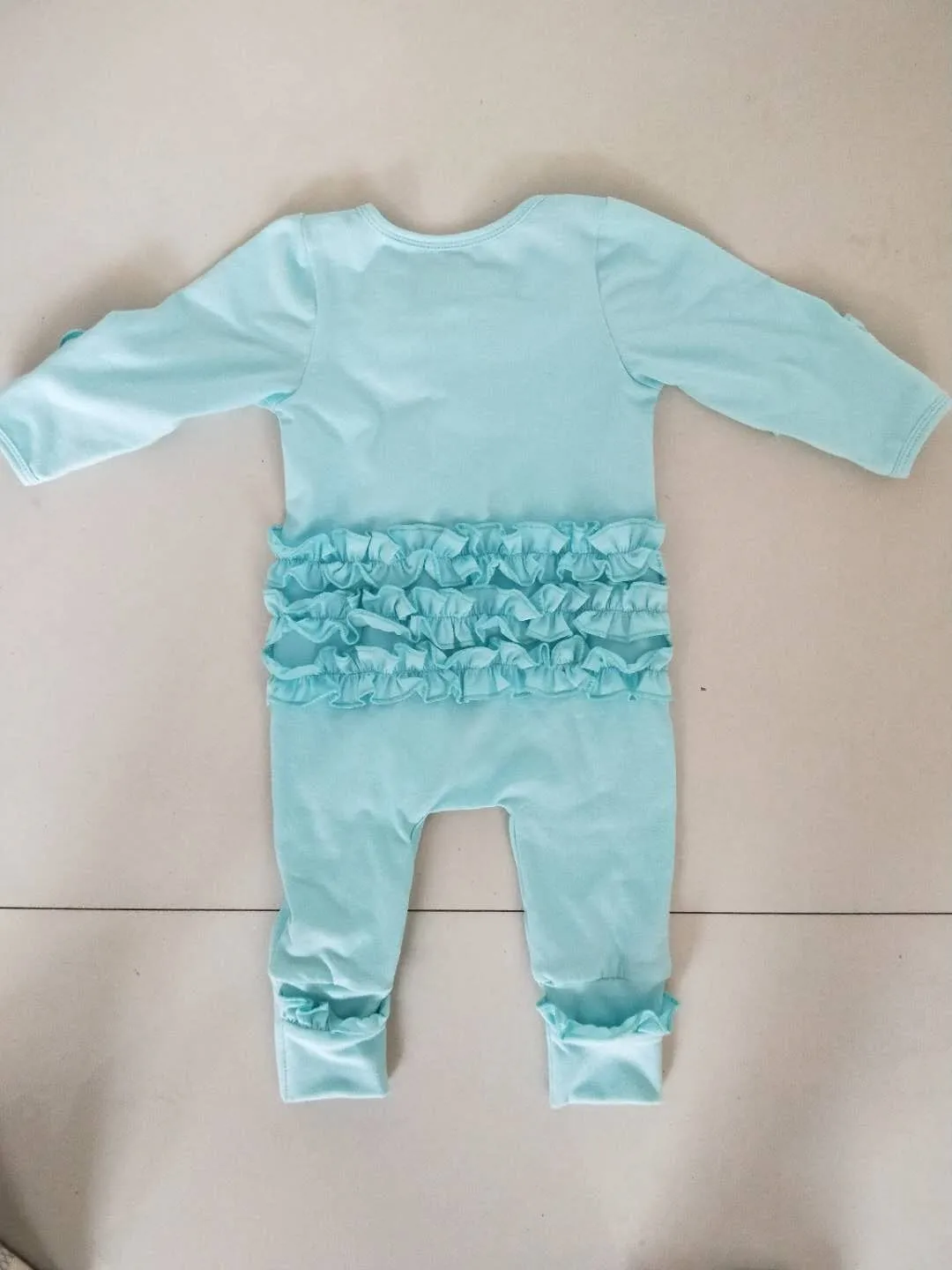 Spring Baby Long Sleeve Hip Ruffle Zip Up Bodysuits Sleeper Newborn Girls Footie Romper Bows Set