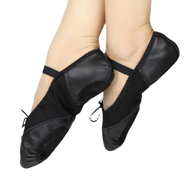 

Ventilation Ballet dance shoes black leather for girls