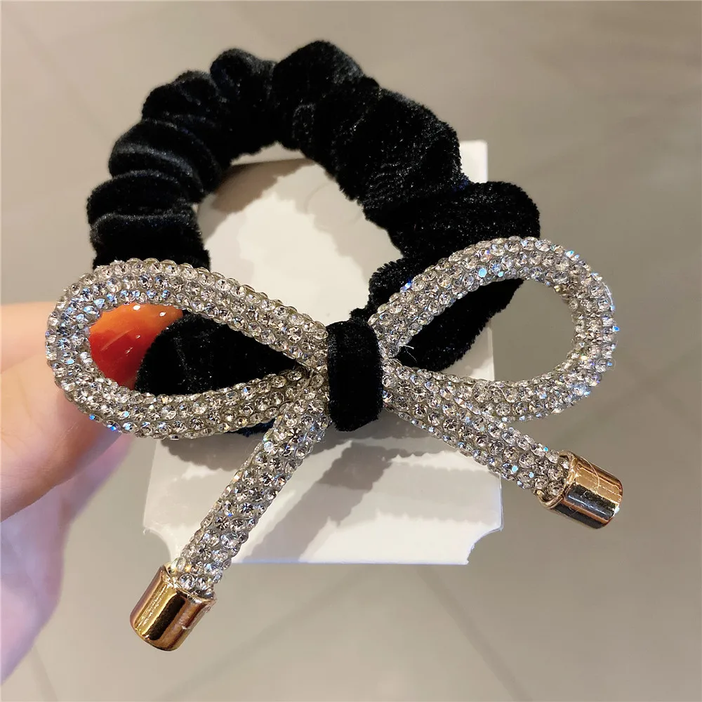 

Shiny Diamond-Studded Bow Hair Ring Head Rope Ins Fashionable Wild Sweet Tie Hair Rubber Band Women Bling Hair Ring Accessories