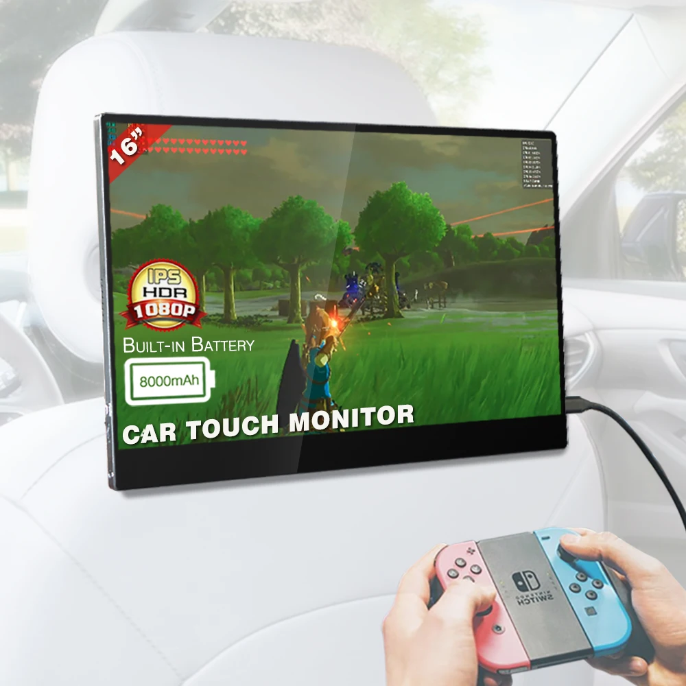 

Built-in battery lcd car monitors 16 inch portable touch screen computer ultrawide dual rear monitor for car