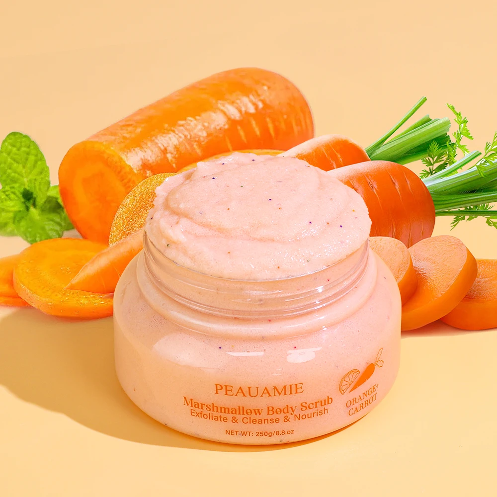 

OEM ODM Bath Facial Scrub Brightening Anti-oxidant Orange Carrot Spa Foaming Cotton Candy Body Scrub