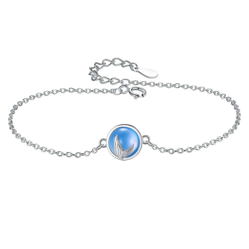

New designer jewelry 925 Sterling Silver Mermaid Tail Bracelet For Women Natural Stone charm Bracelets