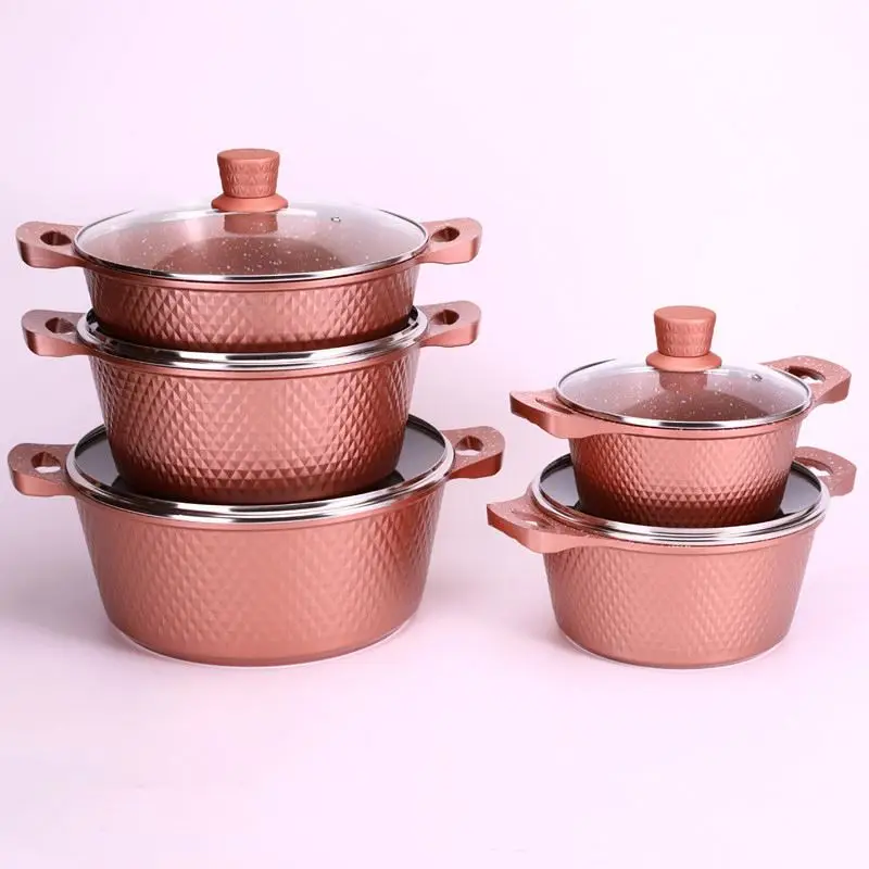 

aluminium cooking pot set Small Diamond Kitchen Cookware Set Medical Stone Non-stick Cooking Casserole Set