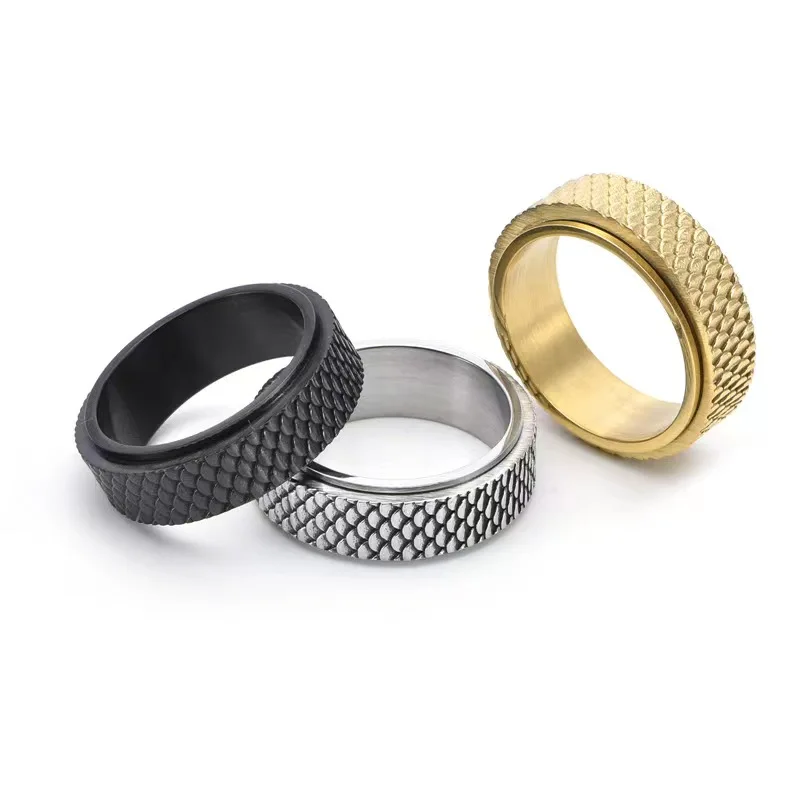 

8MM Width Titanium Steel Ring Wholesale Vintage 18K Gold Vacuum Plated Stainless Steel Ring For Men Fashion Engagement Jewelry