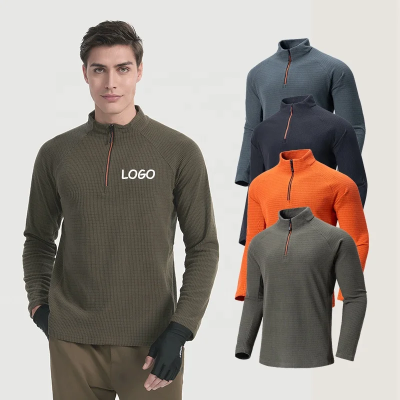 1/4 Zipper Men Active Quick Dry Crew Neck T Shirts Tee Top for Sportswear Gym Workout Long Sleeve Athletic Running Blank Knitted