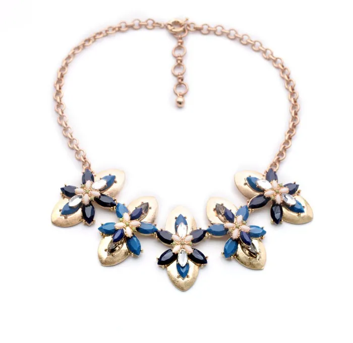 

xl00909 Moda Bijoux Luxury Crystal Gemstone Resin Flowers Jewelry Women Fashion Vendor Chunky Statement Necklace