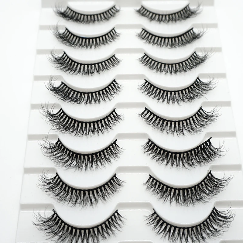 Wholesale Handmade 10 Pairs 3d Vegan Faux Mink Hair Short Eyelashes Natural Hand Made Full Strip Lashes
