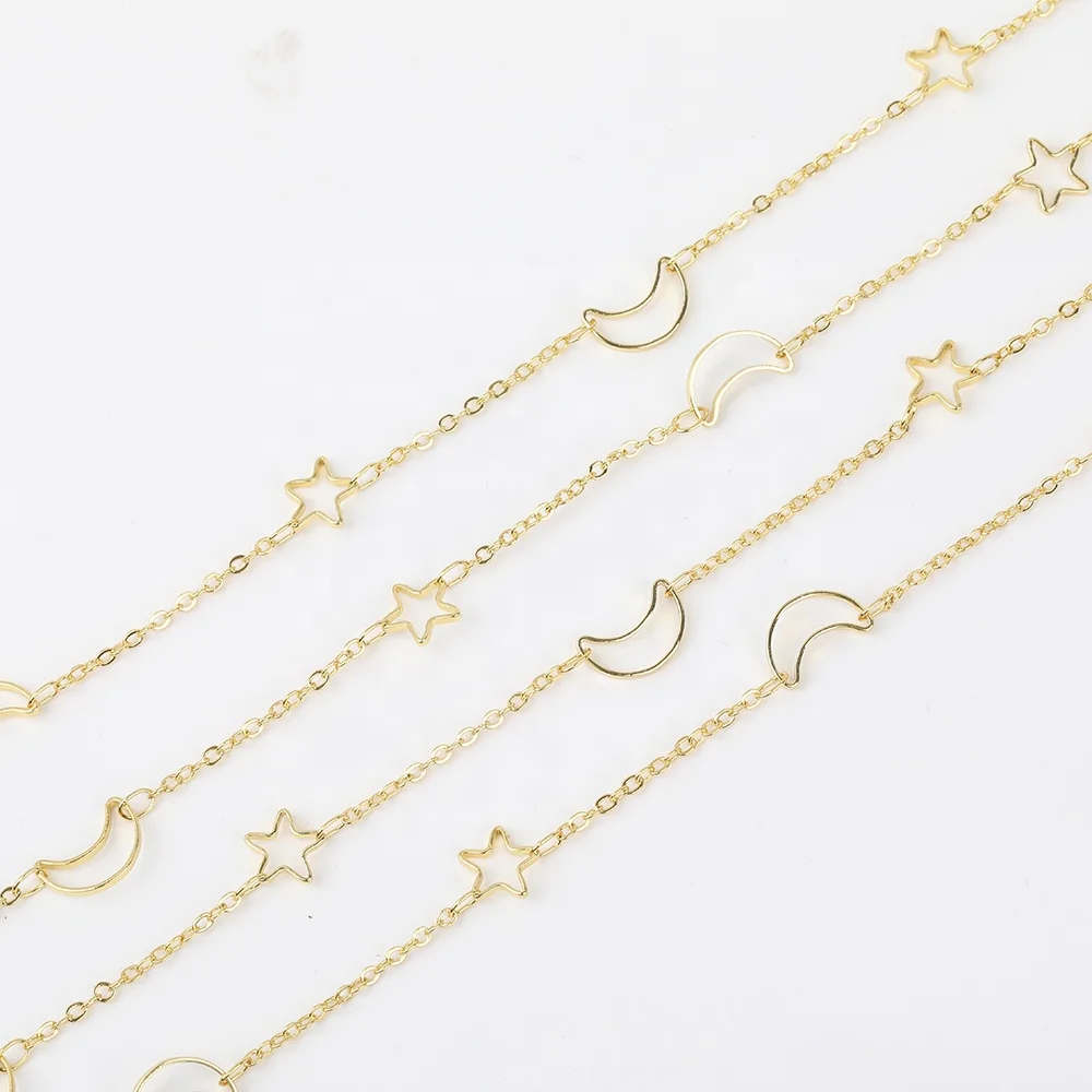 

Gold Star Moon Link Necklace Chain Bulk Crescent Brass Chain For Choker Jewelry Making DIY Materials Findings Supplies