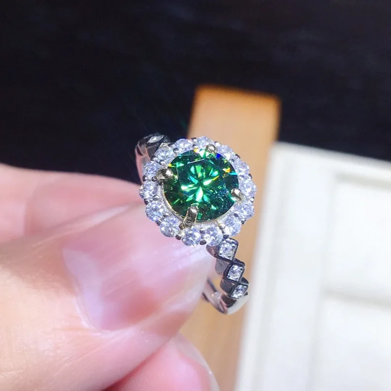 

Jewelry ring plating silver Blue-Green zircon women wedding ring Adjustable size