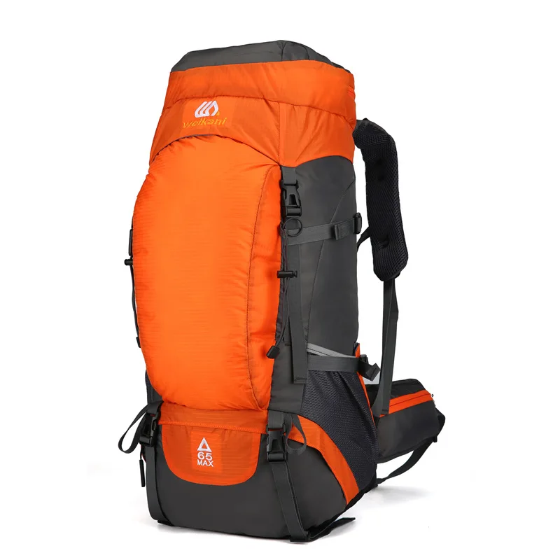 

Custom the logo Durable design 65L large capacity sport backpack waterproof, Dark blue,lake blue,black,orange