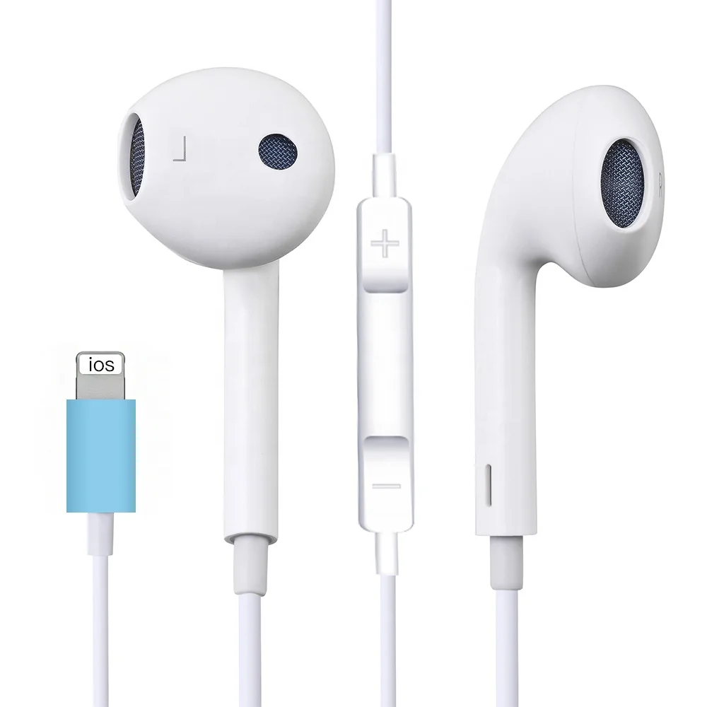 

High quality 8pin earphones lightned port connector wired earbuds headphone for iphone 7/8/X/11, White