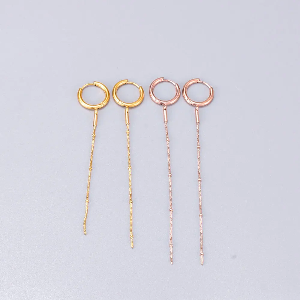 

New Romantic Design Long Chain Pendant Small Hoops Cartilage Earring Stainless Steel Charm Chain Tassel Hoop Earrings For Girls