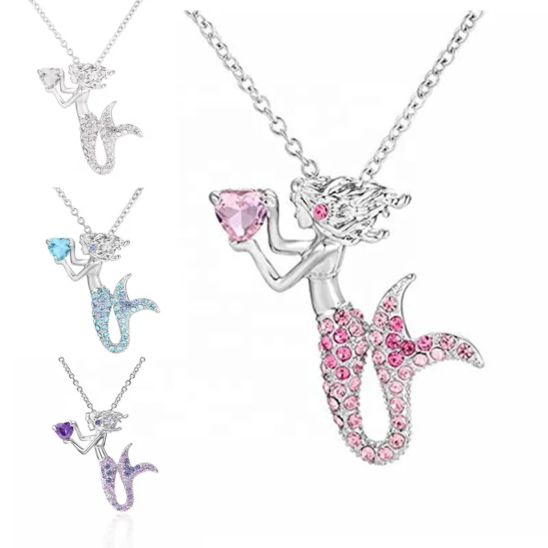 

Trendy new multicolor heart beautiful mermaid marine animal pendant necklace