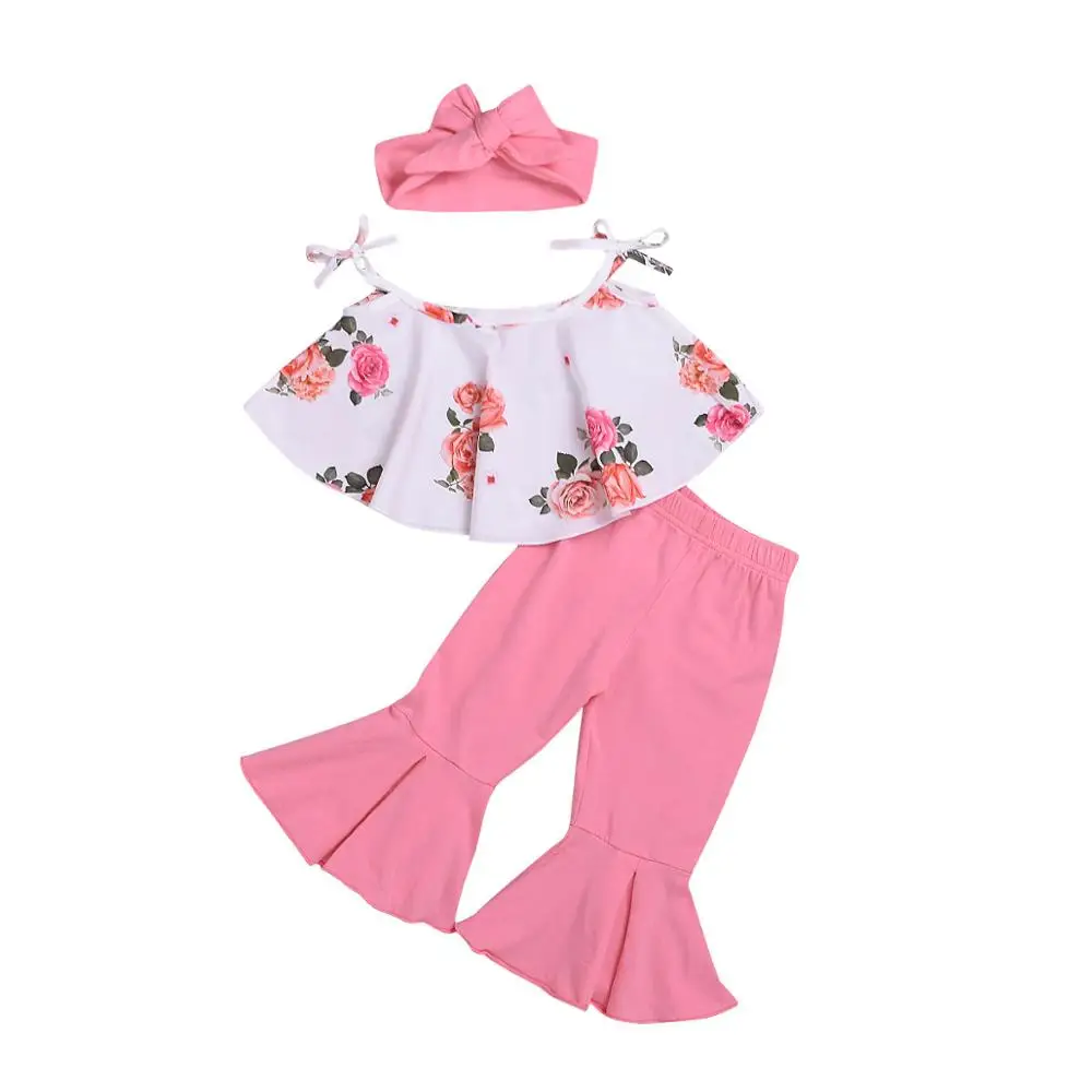 

Wholesale Children Clothes Girl Clothing Sets Hairband + Lotus Leaf Tops + Flared Pants 3 Piece Set, Picture