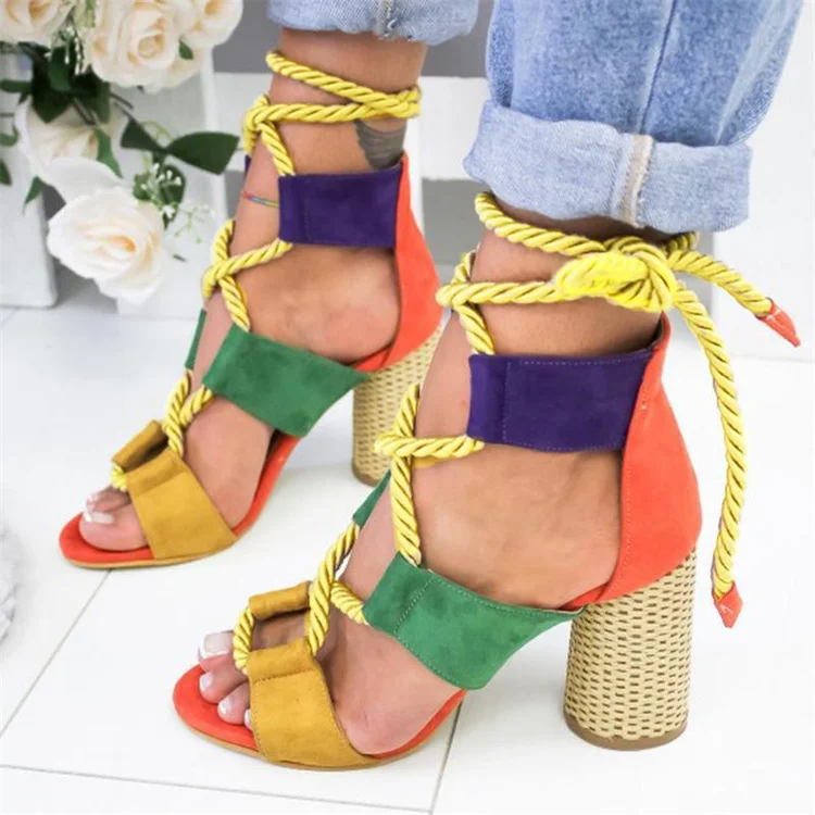 

LFZ-161 Women Shoes 2021 New Arrivals Women Ladies Heeled Sandals Women Shoes Lace Up Sexy High Heels sandals for Ladies