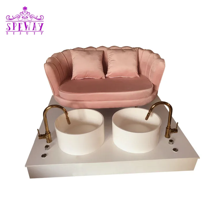 newest pink short back double seaters pedicure chairs salon spa pedicure sofa with tub