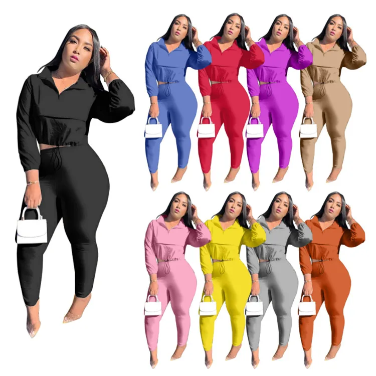 

MD-20110963 Lady Plain Color Multicolor Adjustable Tops And Skinny Pants Sexy Fall Winter Two Piece Set, Picture