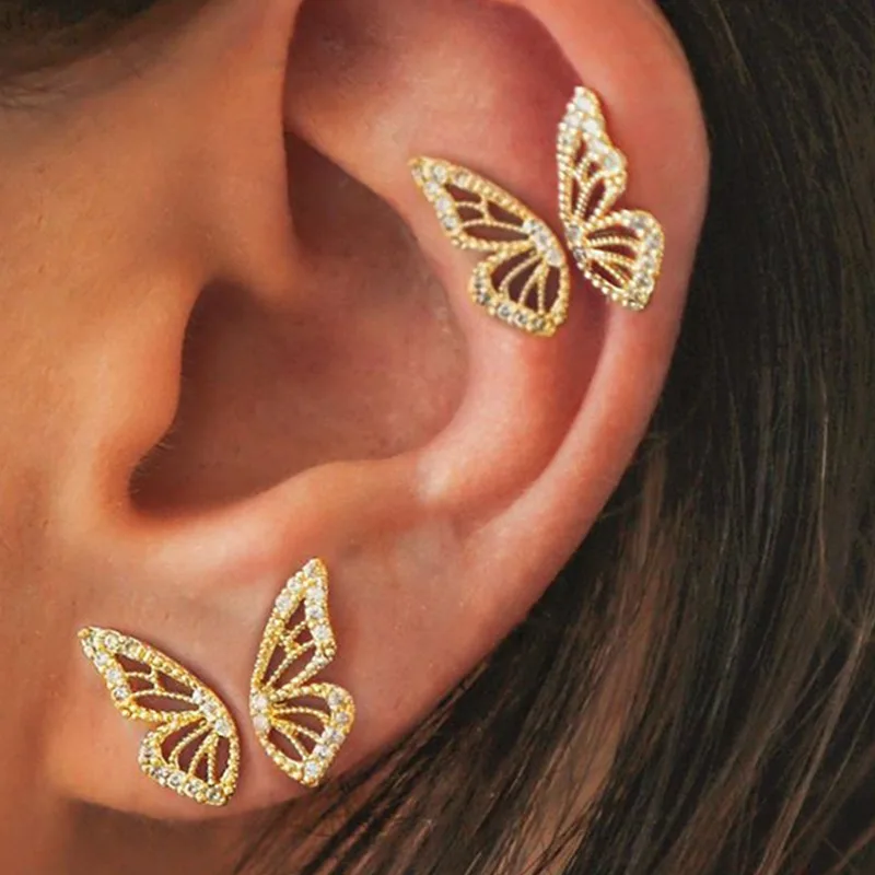 

New gold Hollow out butterfly wing diamond earrings for women fashion jewelry wholesale