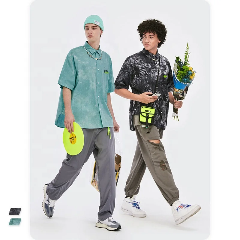 

Summer Streetwear Men's Polo T Shirts Hip Pop Women Casual Cotton Oversized Tee Tie Dye Shirt, Mint, black