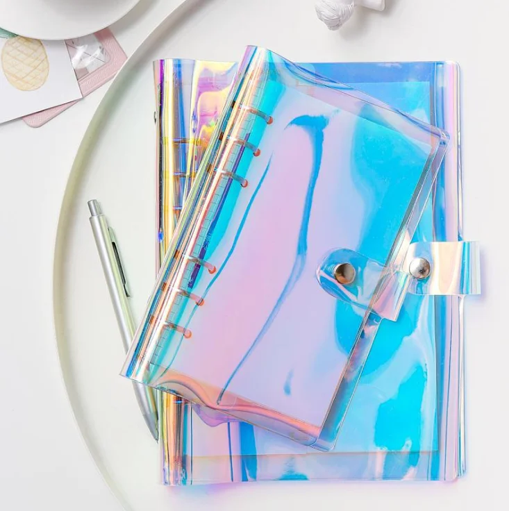 

A6 Transparent Holographic Planner Binder Cover with Binder Clip