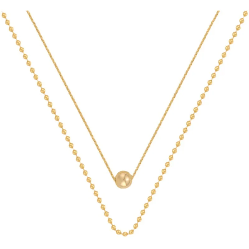 

New Double Layer Stackable Round Bead Chain Simple Geometric Metal Women Clavicle Chain Fashion Party Jewelry 202106, Gold color