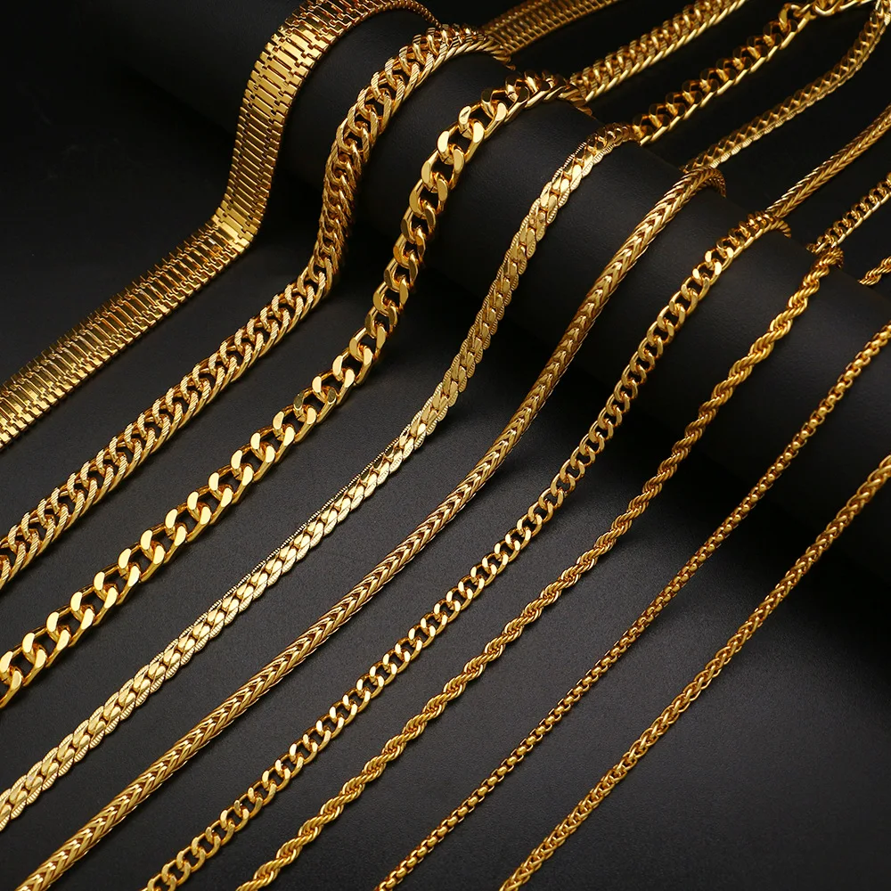 

Hip hop jewelry wholesale Men Copper Real Gold Plated necklace men women rope link chain necklace, As pic