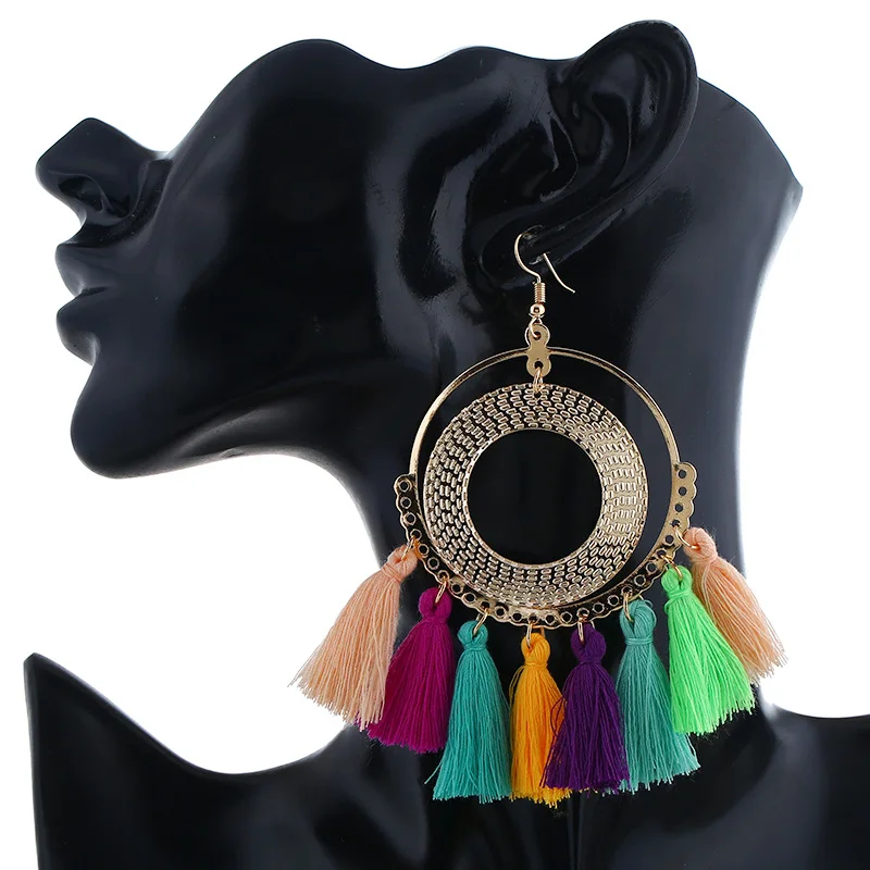 

Temperament earrings exaggerated fan-shaped tassel earrings female bohemian earrings creative boho jewelry