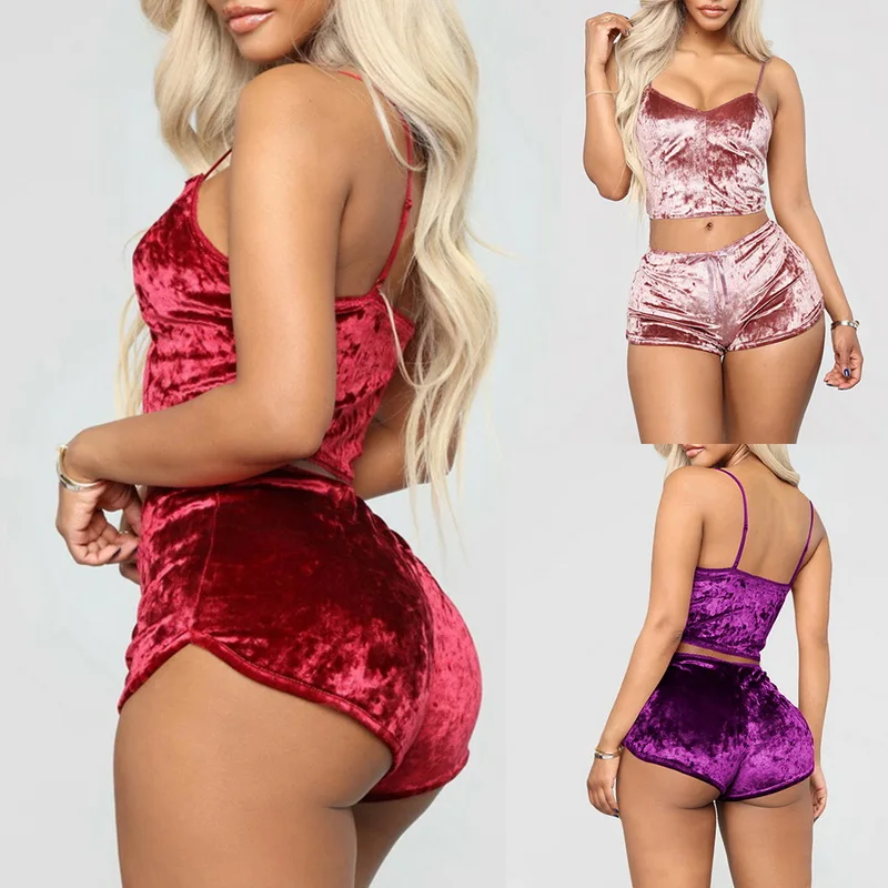 

Sexy Style back sling long two-piece cute ladies winter pajamas sleepwear, Multi color