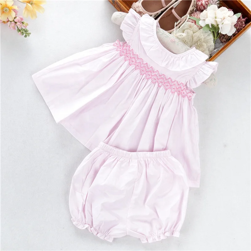 

C07768 summer infant baby clothes sets toddler girls smocked dress ruffles flower cotton kids children clothes wholesale
