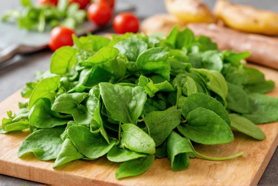 Close-up of fresh pietruszka leaves on wooden cutting board with Polish cooking ingredients