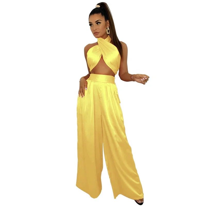 

MT207-11055 2021wholesale ladies fashion solid color sportswear short-sleeve wide-leg pants women's two-piece suit women clothin