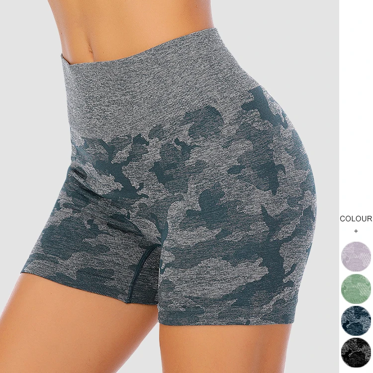 

New Wholesale Workout Custom Women Gym Seamless Camo Yoga Shorts Hip Lift Fitness Yoga Shorts