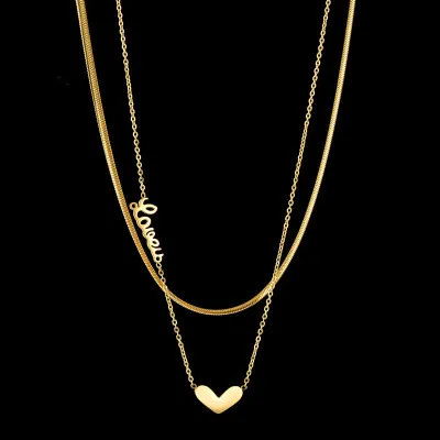 

Hot selling fashion choker layered heart pendant set statement gold stainless steel women necklace jewelry, Gold/silver/rose gold