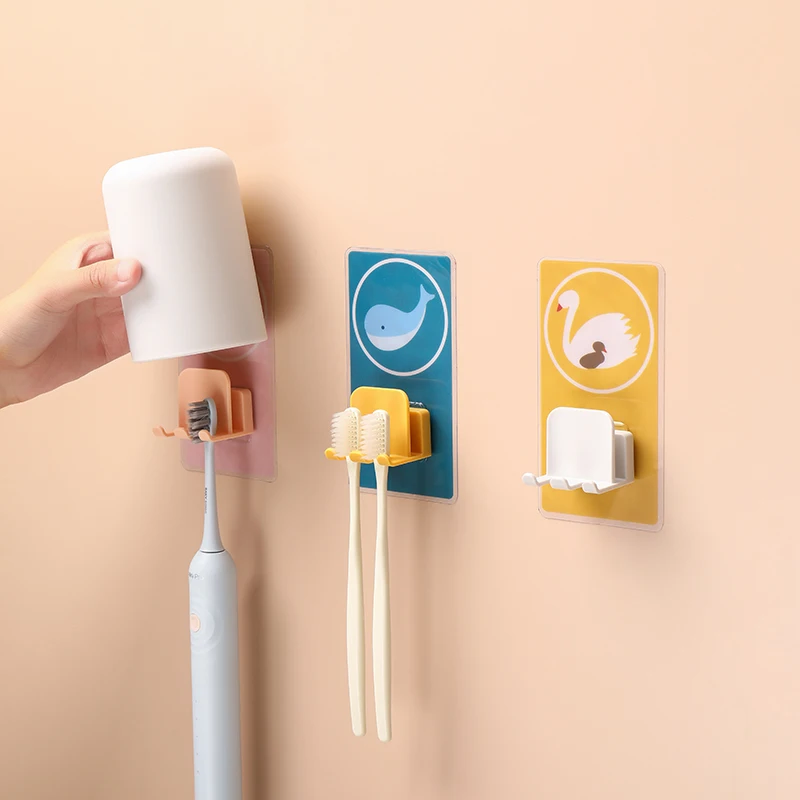 

Clamping Tooth Brush Stand Animal Pattern Adhesive Wall Toothbrush Holder
