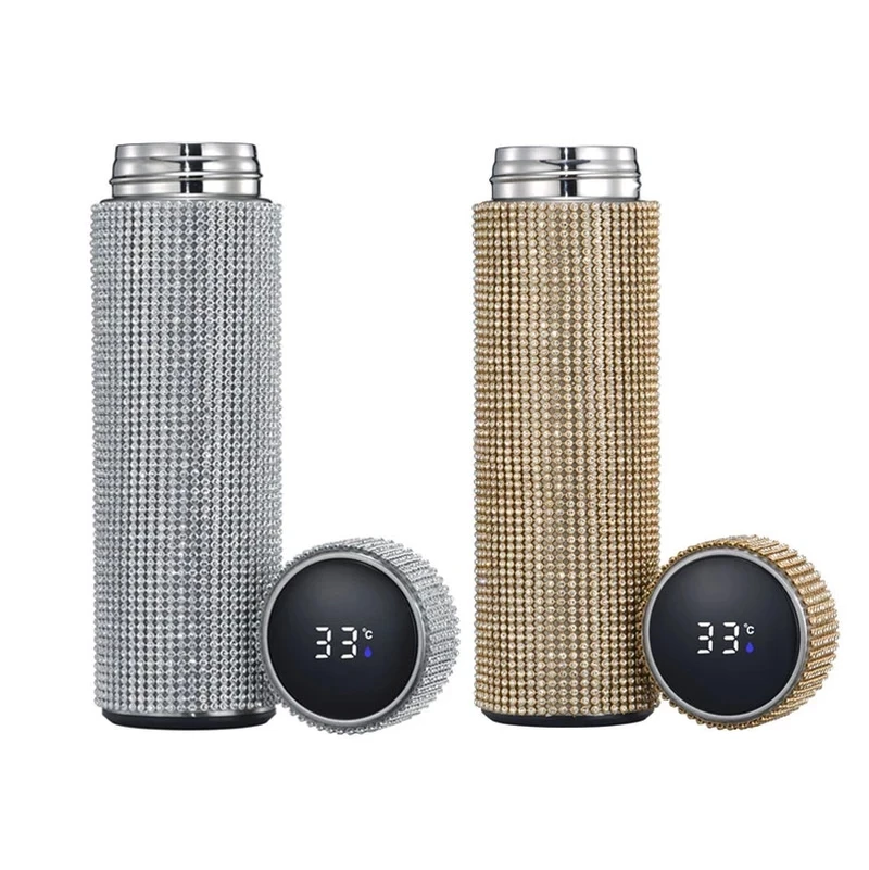 

500ml stainless Steel Diamond Thermos Cup With Smart Temperature Display Glitter Water Bottle