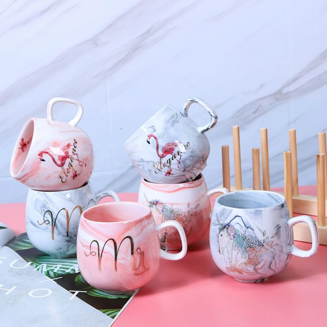 

Wholesale 300ml creative couple marbled ceramic mugs 10oz pot-bellied coffee cup