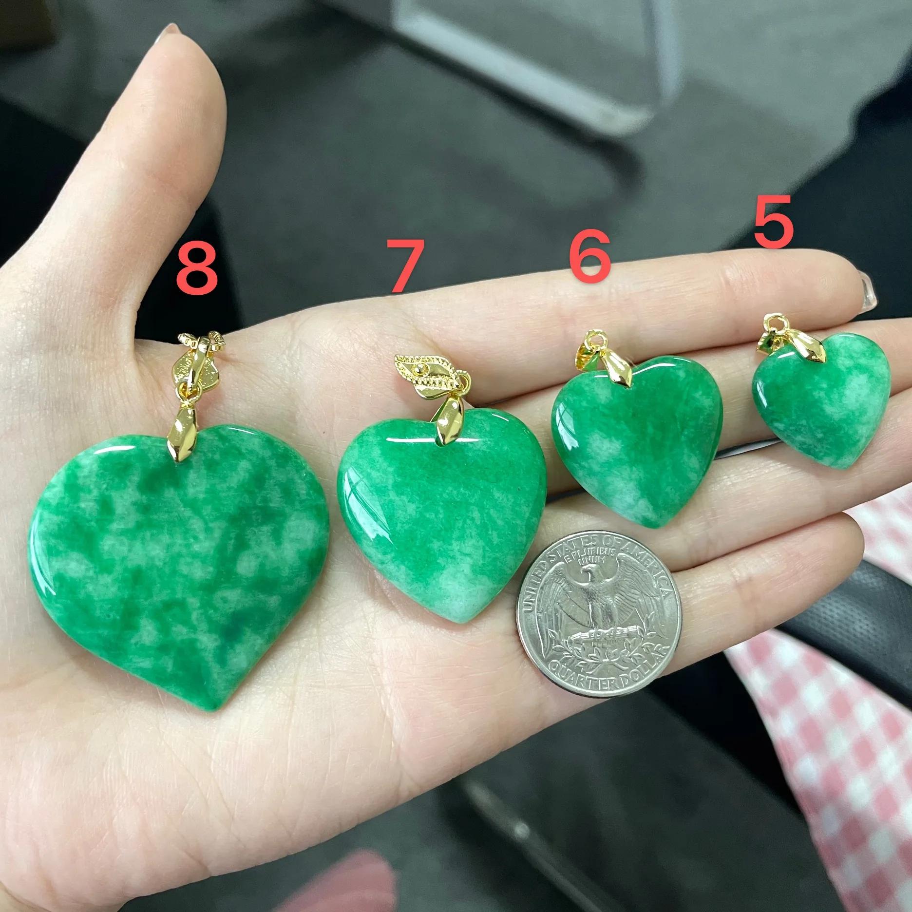 

Solid Jade Heart Necklace 2021ins fashion 18k gold plated green jade heart pendants pink necklace