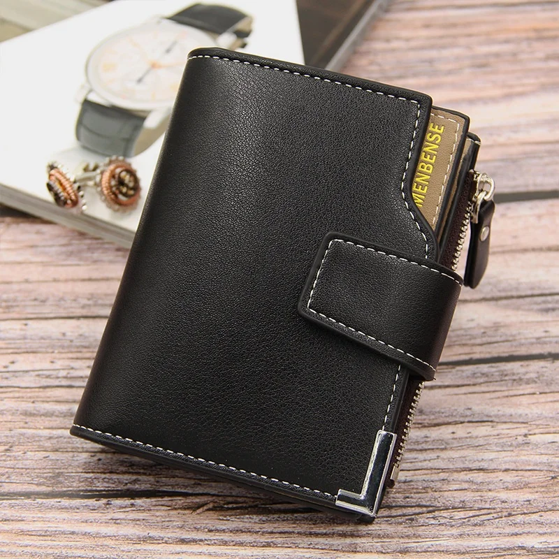 

New PU Leather Short Style Zipper Wallets For Men With Wholesale Hasp Male Classic Coin Purse Card Holder New Wallet, Black brown