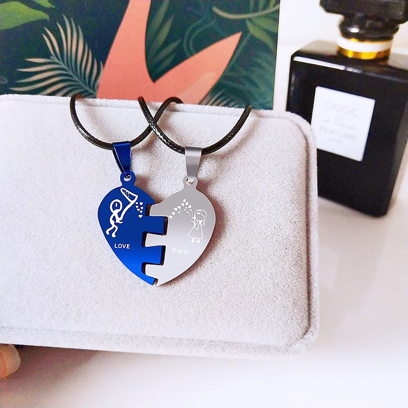 

2021 Sailing Jewelry Creative Love Pendant Necklace Couple Stitching Necklace Cat Stitching Pendant Necklace